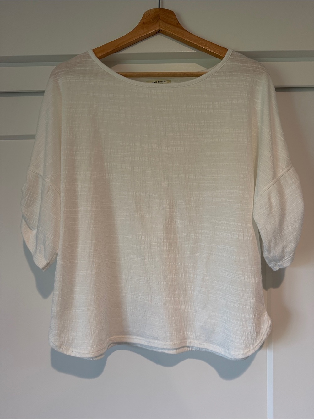 Max Studio Cream Textured Boxy Pullover